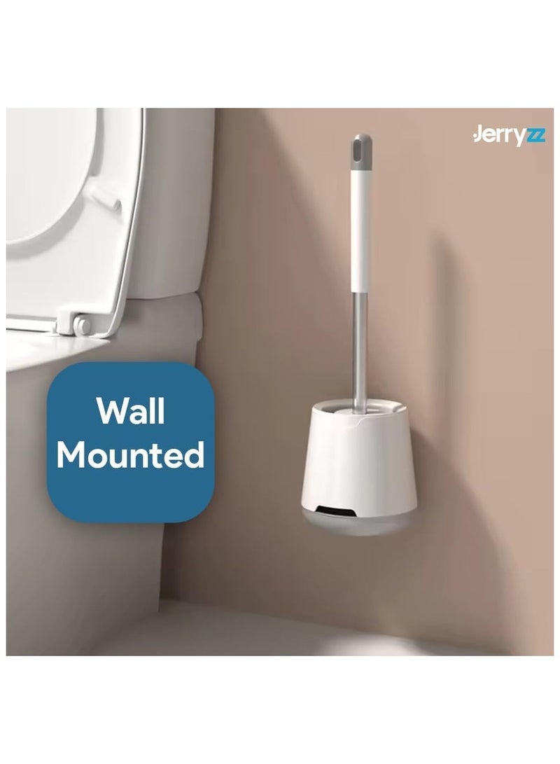 NANAO طقم فرشاة مرحاض وحامل 2 قطعة، فرشاة تنظيف مرحاض سيليكون لتنظيف عميق لوعاء المرحاض مع حامل مهوى ومقبض طويل للحمام، فرشاة تنظيف مرحاض قائمة على الأرض - Image 5