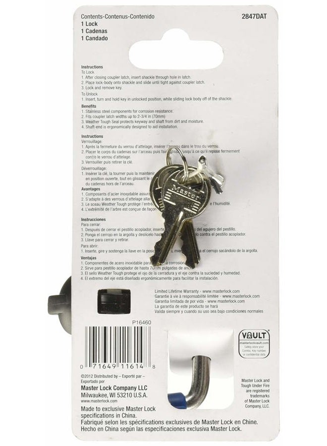 Master Lock Trailer, Stainless Steel Adjustable Coupler Latch Lock, 2847DAT, 1 Pack - Image 3