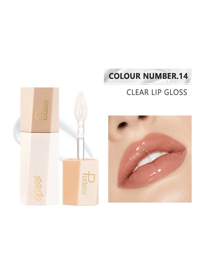 بوداير طبقة ملمع شفاه شفافة تعكس ملمع الشفاه، ملمع شفاه ممتلئ، لامع، مرطب، مقاوم للماء، تأثير مكياج طويل الأمد (#14 ملمع شفاه شفاف) - Image 1