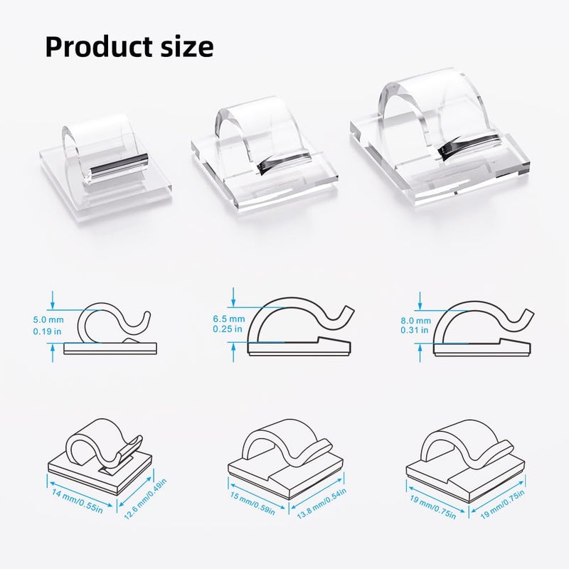 ITUGOU 100 PCS Cable Clips Cord Organizer (Small, Medium,Large),Wire Holder for Cable Management, Outdoor Light Clips Light Hooks for LED String,Car Dash Cam, Extension Cord (Clear) - Image 2