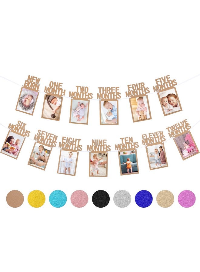 Whaline 1st Birthday Baby Photo Banner for Newborn to 12 Months, Monthly Milestone Photograph Bunting Garland, First Birthday Celebration Decoration (Kraft) - Image 1