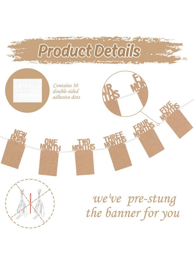 Whaline 1st Birthday Baby Photo Banner for Newborn to 12 Months, Monthly Milestone Photograph Bunting Garland, First Birthday Celebration Decoration (Kraft) - Image 3