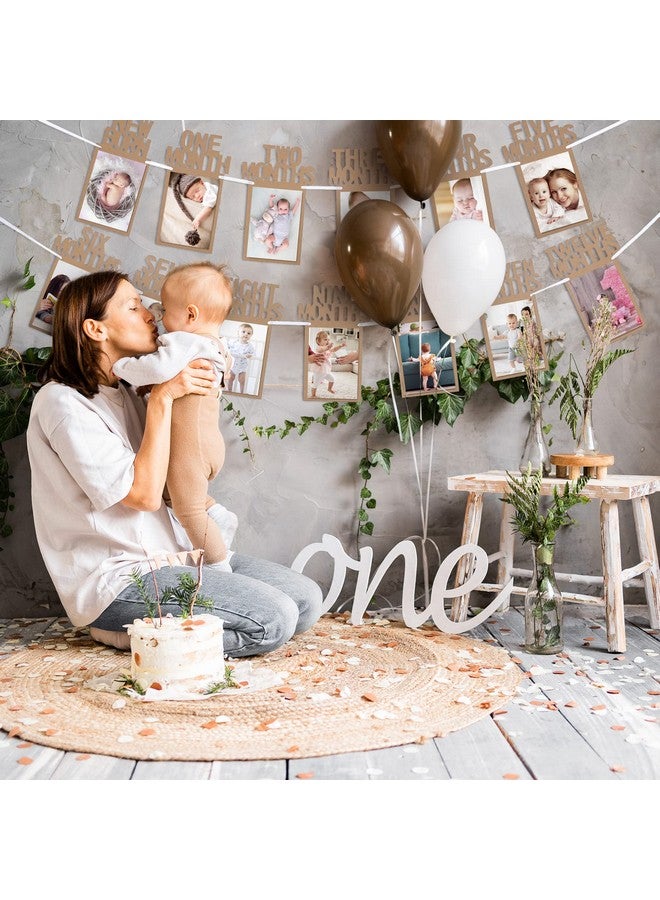 Whaline 1st Birthday Baby Photo Banner for Newborn to 12 Months, Monthly Milestone Photograph Bunting Garland, First Birthday Celebration Decoration (Kraft) - Image 4