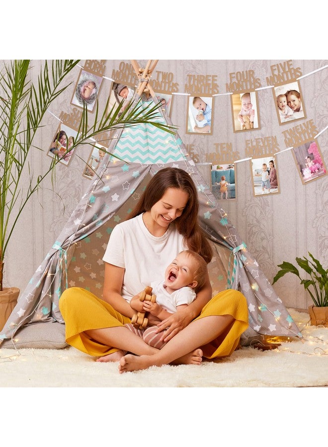 Whaline 1st Birthday Baby Photo Banner for Newborn to 12 Months, Monthly Milestone Photograph Bunting Garland, First Birthday Celebration Decoration (Kraft) - Image 5