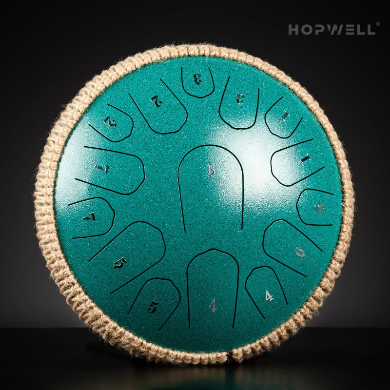 HOPWELL درام لسان هوبويل الفولاذي - 13 بوصة 15 نغمة - درام بان يدوي مع كتاب موسيقي، مطارق درام بان وحقيبة حمل، مقام ري (أخضر مالاشيت)  - Image 2