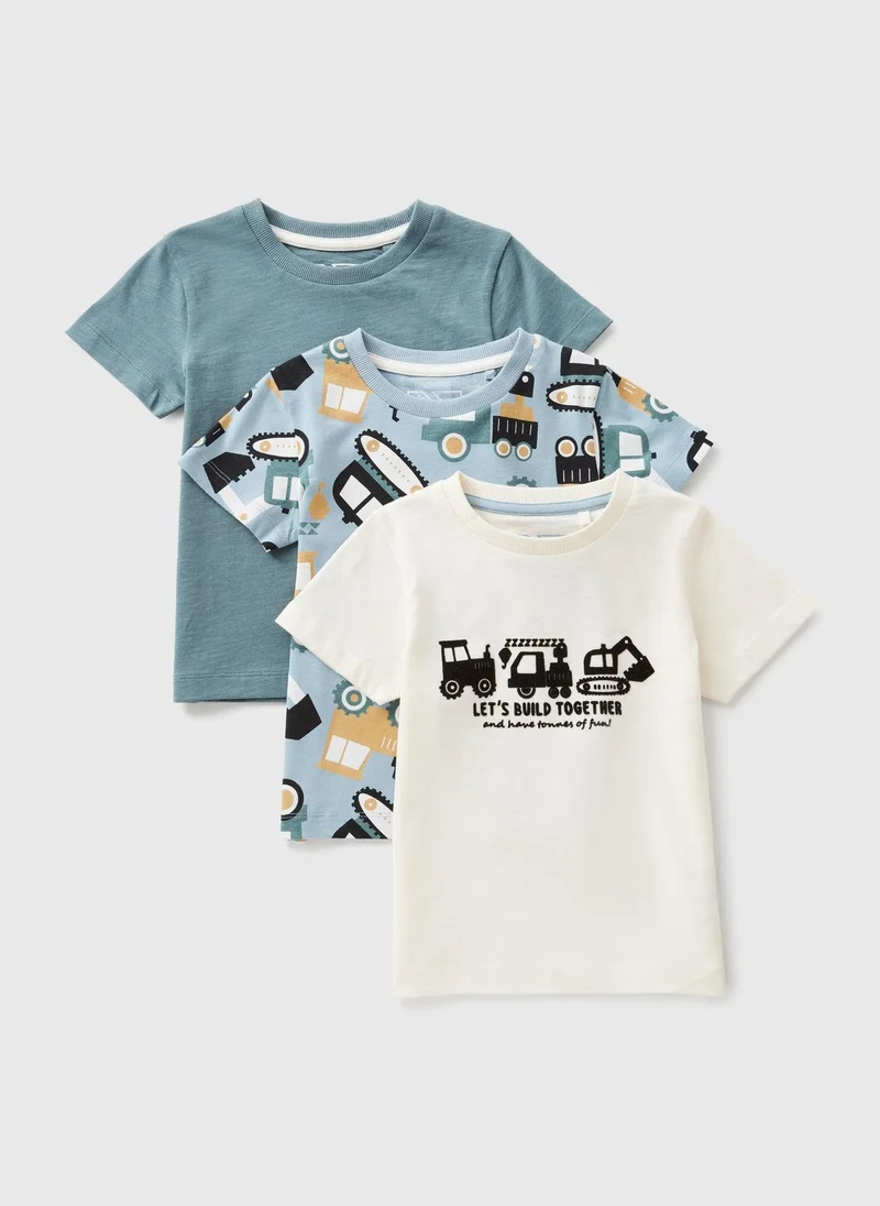 Matalan 3 Pack Boys Blue Tractor T-Shirts