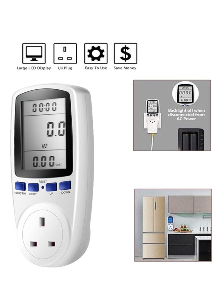جهاز مراقبة استهلاك الكهرباء، مقياس طاقة متعدد الوظائف، جهاز مراقبة الطاقة، المملكة المتحدة، مقياس استهلاك الطاقة القابل للتوصيل، جهاز مراقبة الطاقة، محلل واط و kWh مع شاشة LCD للاستخدام المنزلي والفنادق - Image 3
