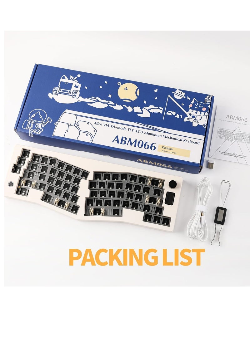 Generic - CIDOO ABM066 Barebones Kit, Alice-layout VIA-programmable Hot Swappable Bluetooth/2.4Ghz/Type-C Connectivities, with TFT-LCD Screen and Rotary Knob, Hot Swappable, NKRO, RGB Backlight, for Win/Mac - Image 1