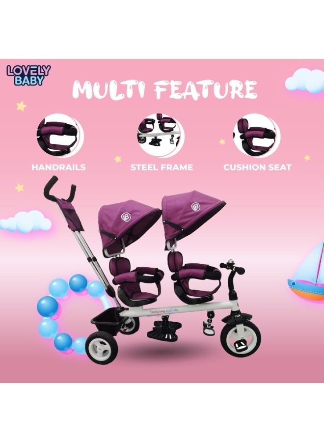 Lovely Baby 2-Seater Twin Tricycle with 360° Rotating Seats, Canopy, and Push Handle - [LB-525HC] PURPLE - Image 5