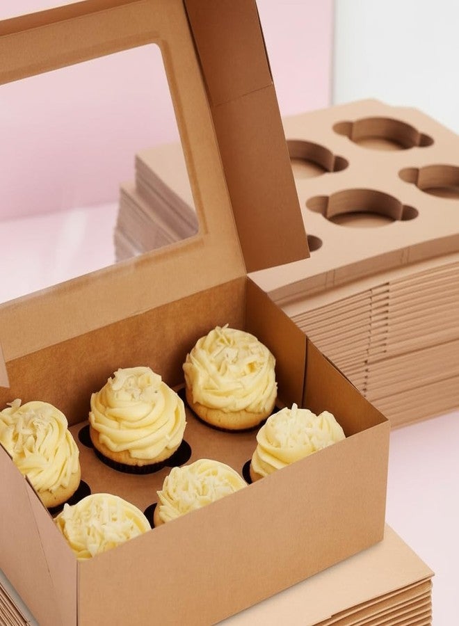 Khaana Packaging 6 Window Cupcake Paper Box with Insert Tray – Pack of 5 | Brown Mini Cake, Pastry, Brownie, Muffin, Donut, Mithai, Macaron, Pie Slice, Sweets, Dry Fruits, Snack & Disposable Box - Image 2