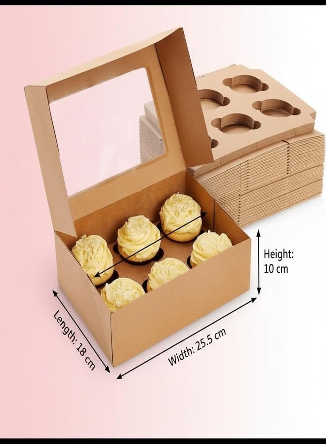 Khaana Packaging 6 Window Cupcake Paper Box with Insert Tray – Pack of 5 | Brown Mini Cake, Pastry, Brownie, Muffin, Donut, Mithai, Macaron, Pie Slice, Sweets, Dry Fruits, Snack & Disposable Box - Image 5