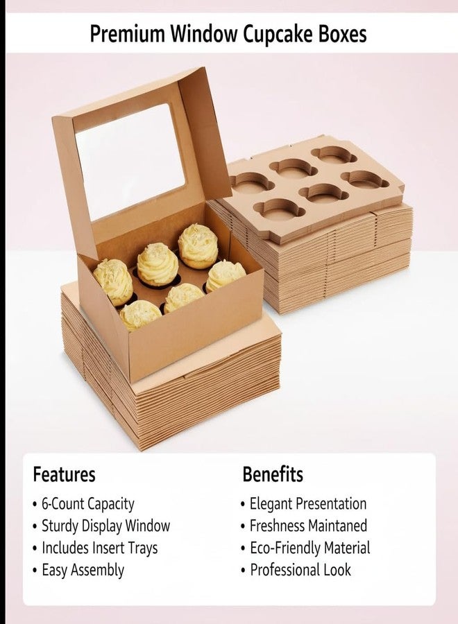 Khaana Packaging 6 Window Cupcake Paper Box with Insert Tray – Pack of 5 | Brown Mini Cake, Pastry, Brownie, Muffin, Donut, Mithai, Macaron, Pie Slice, Sweets, Dry Fruits, Snack & Disposable Box - Image 4