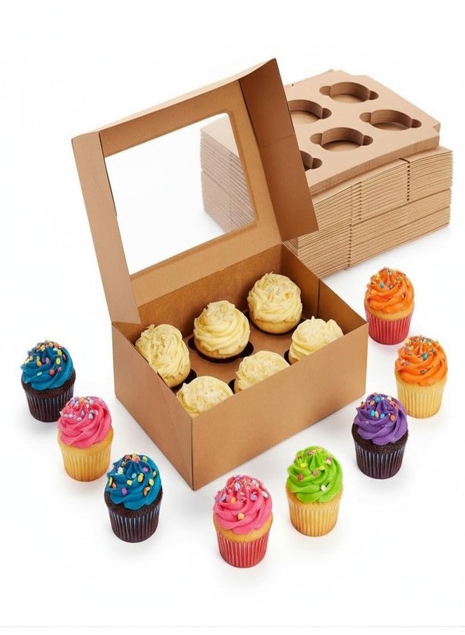 Khaana Packaging 6 Window Cupcake Paper Box with Insert Tray – Pack of 5 | Brown Mini Cake, Pastry, Brownie, Muffin, Donut, Mithai, Macaron, Pie Slice, Sweets, Dry Fruits, Snack & Disposable Box - Image 1