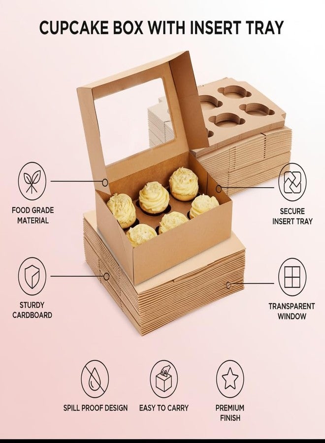 Khaana Packaging 6 Window Cupcake Paper Box with Insert Tray – Pack of 5 | Brown Mini Cake, Pastry, Brownie, Muffin, Donut, Mithai, Macaron, Pie Slice, Sweets, Dry Fruits, Snack & Disposable Box - Image 3