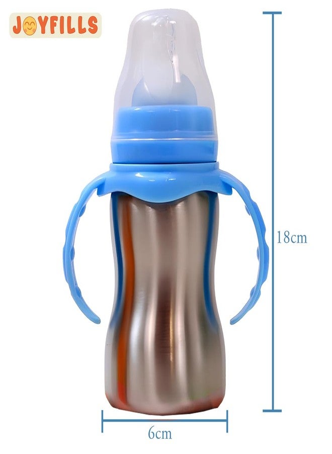 JOYFILLS 2 in 1 Baby Feeding Bottle in Stainless-Steel | Sipper cum Feeding Bottle | Silicone Nipple & Spout with Trainer Handle | Stainless Steel SUS 304 | BPA-Free, Food-Safe, Leak-Proof & Easy to Clean (Blue-290ml, Pack of 2) - Image 2