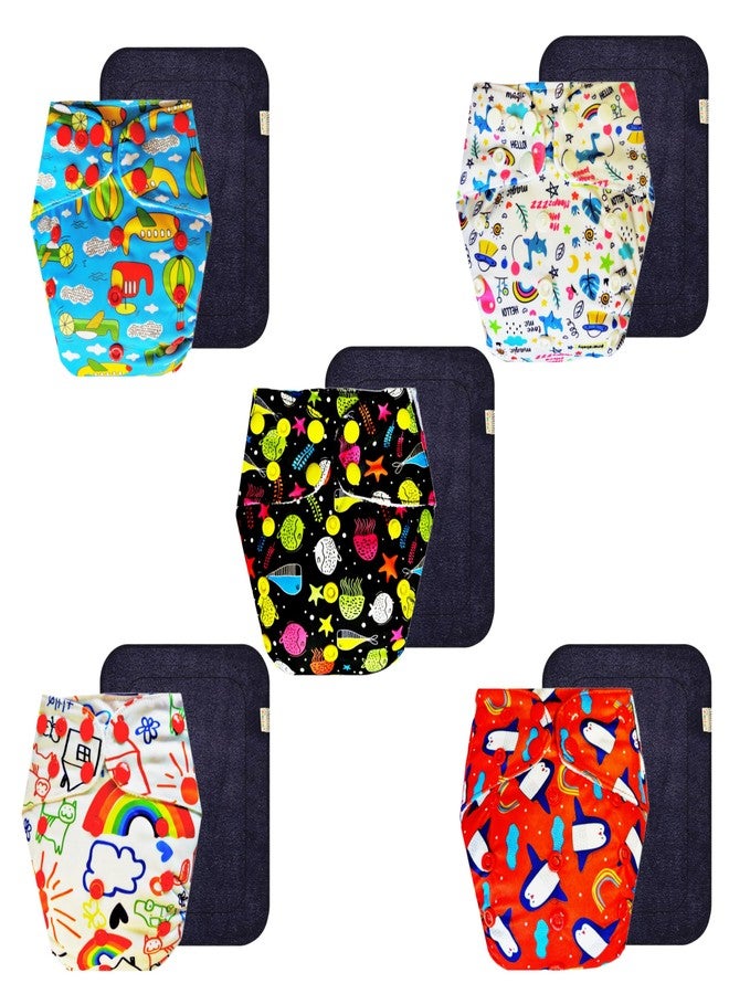 حفاضات قماشية فاخرة من دمبلدو مع حشوة سوداء (عبوة من 5) | شعور بالجفاف والراحة | تهوية جيدة | سريع الجفاف | تغيير حفاضات بدون قلق | من 3 أشهر إلى 3 سنوات | للجنسين - Image 1