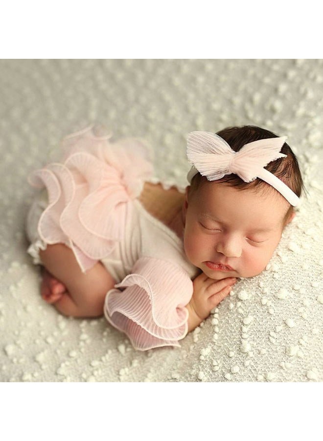 Vedory Baby Photography Props Outfit Lace Rompers Newborn Girl Photo Shoot Outfits Flower Headband Princess Costume (Off white) - Image 2
