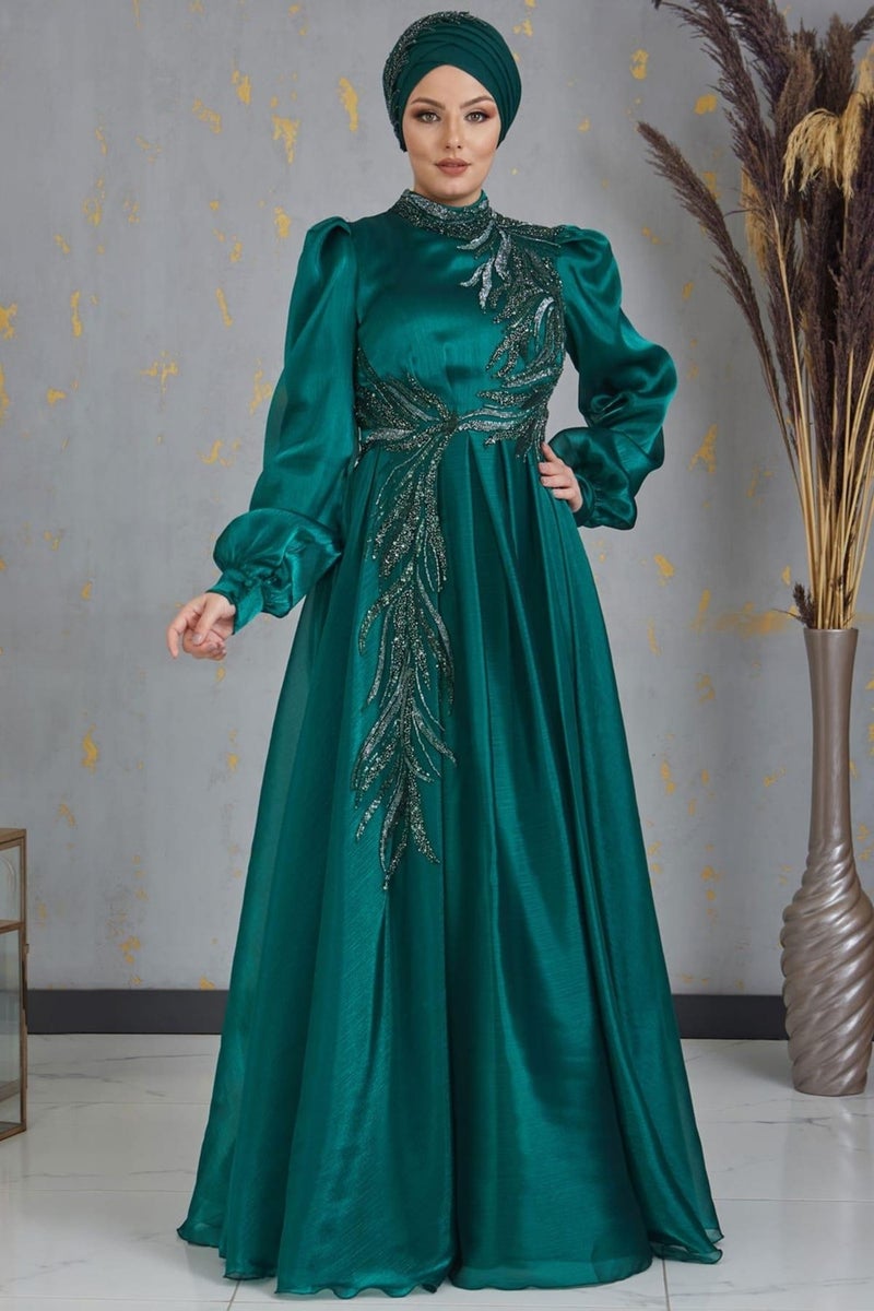 Esilanur Yagmur Hijab Evening Dress Emerald  - Image 1