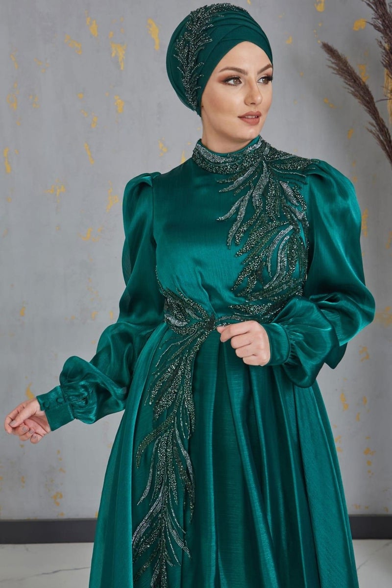 Esilanur Yagmur Hijab Evening Dress Emerald  - Image 2