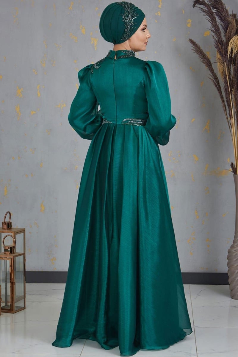 Esilanur Yagmur Hijab Evening Dress Emerald  - Image 3