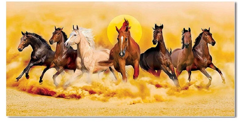 AH Decals AH Decals Creative Wall Home Art Vastu Horse 7 Running Canvas Painting for Living Bed Room Size 16 X 32 Inches 40 cm X 80 cm
