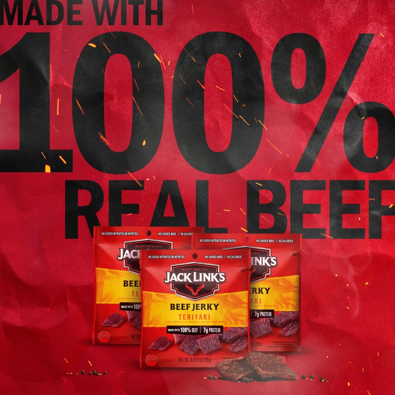 Jack Link's Beef Jerky, Teriyaki, Multipack Bags - Flavorful Meat Snacks for Lunches, Ready to Eat Protein Snacks, Individual Packs - 7g of Protein, Made with 100% Beef - 0.625 oz (Pack of 5) - Image 3