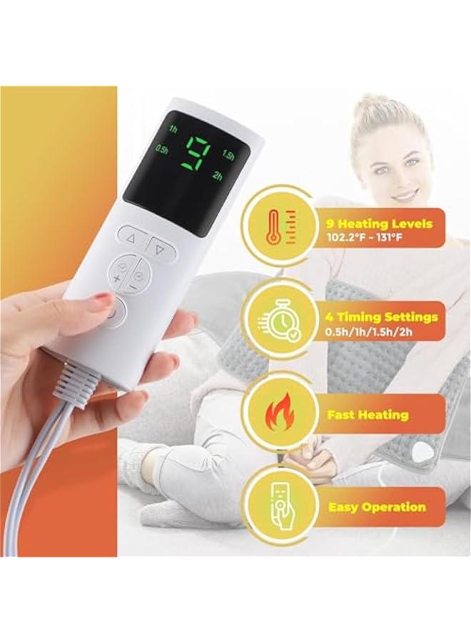 HOOKOR Electric Heating Pad, Waist Heated Pad with LCD Controller, 9 Heating Levels, 4 Gears Timing, Soft Touch, Fast Heating & Machine Washable, Great for Neck,Shoulder,Back Body-12x50 - Image 3