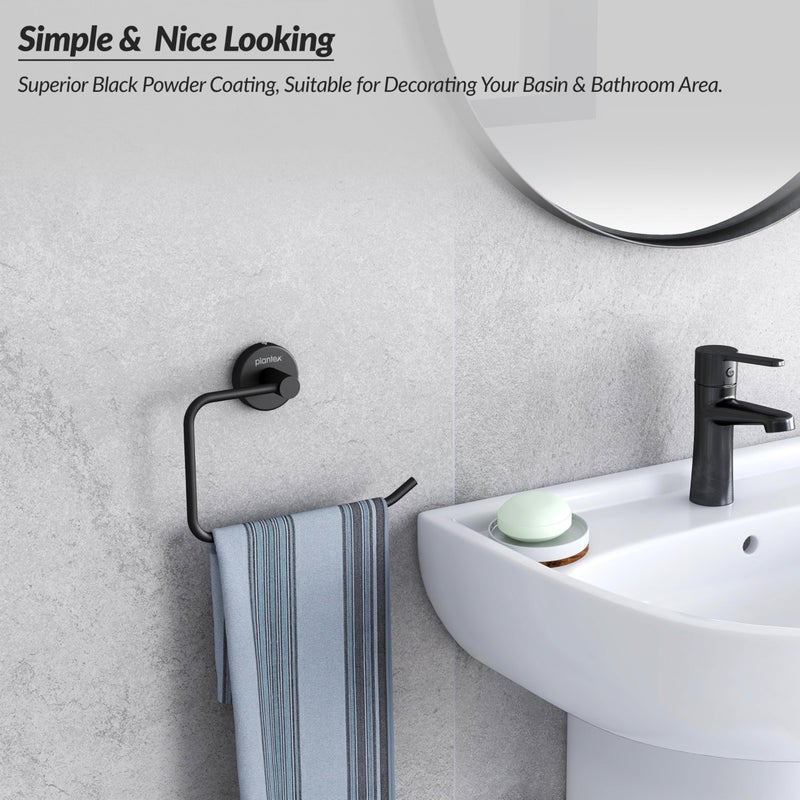 Plantex Towel Ring for Bathroom/Stainless Steel Towel Holder/Half Square Napkin Ring/Towel Stand for Bathroom/Bathroom Accessories - Pack of 1 (Black) - Image 2