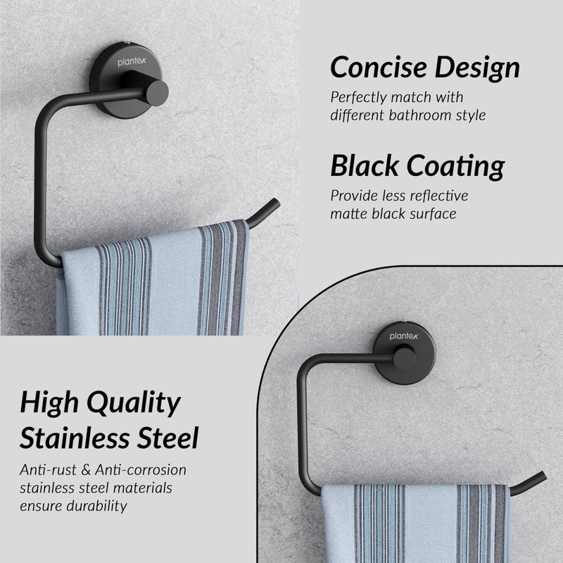 Plantex Towel Ring for Bathroom/Stainless Steel Towel Holder/Half Square Napkin Ring/Towel Stand for Bathroom/Bathroom Accessories - Pack of 1 (Black) - Image 4