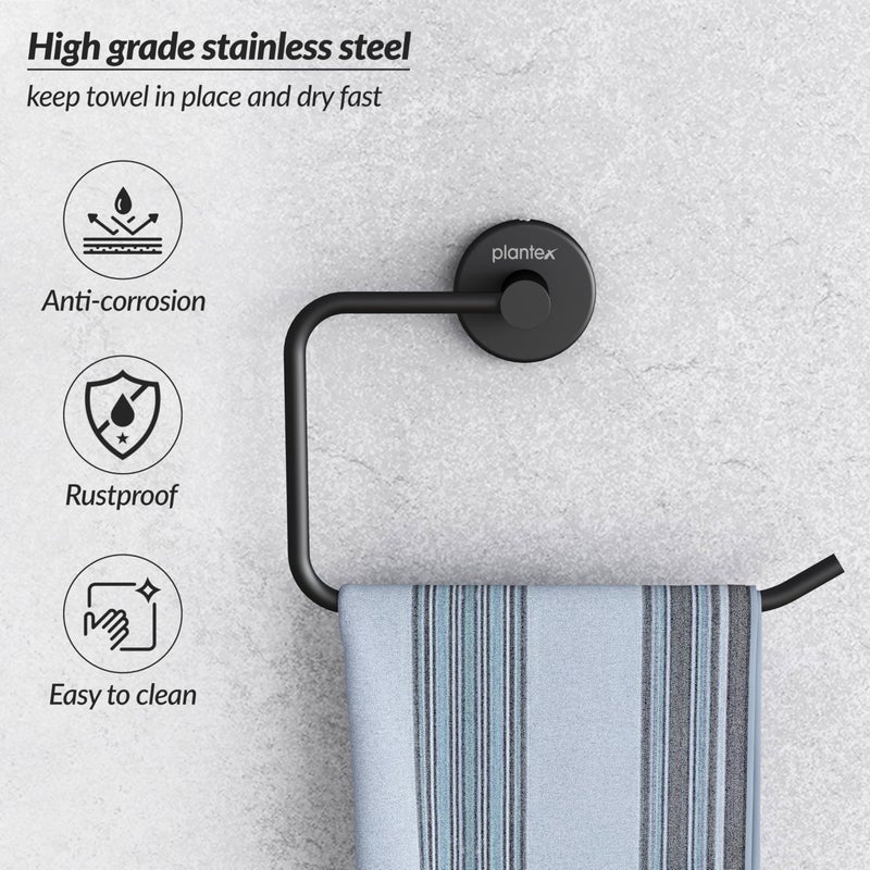 Plantex Towel Ring for Bathroom/Stainless Steel Towel Holder/Half Square Napkin Ring/Towel Stand for Bathroom/Bathroom Accessories - Pack of 1 (Black) - Image 5