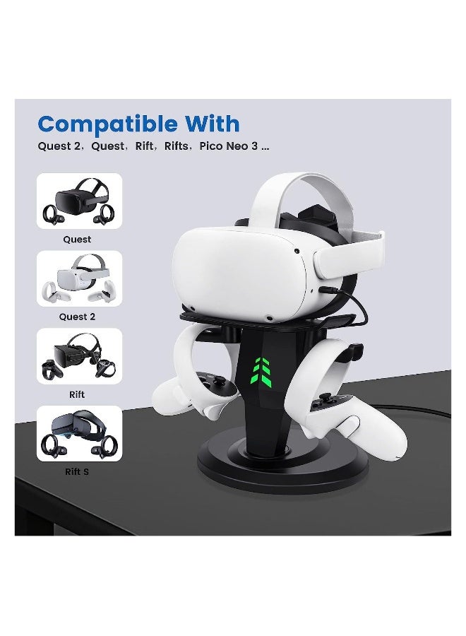 VR Stand, VR Headset Charging Dock Display Stand, Touch Controllers Accessories for Oculus Quest, Quest 2,Rift, Rift S, Valve Index, Black - Image 1