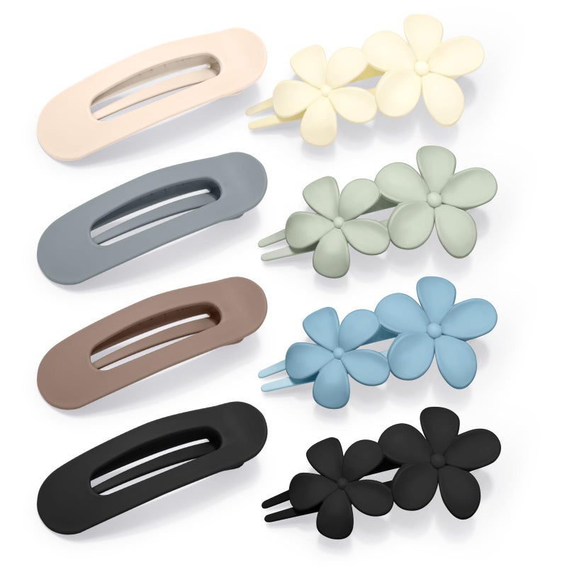 obeoby 8 PCS Flat Hair Clips, Matte Flat Claw Clips 2 Styles Hair Claws for Women Girls Medium Hair Volume Flowers - Image 1