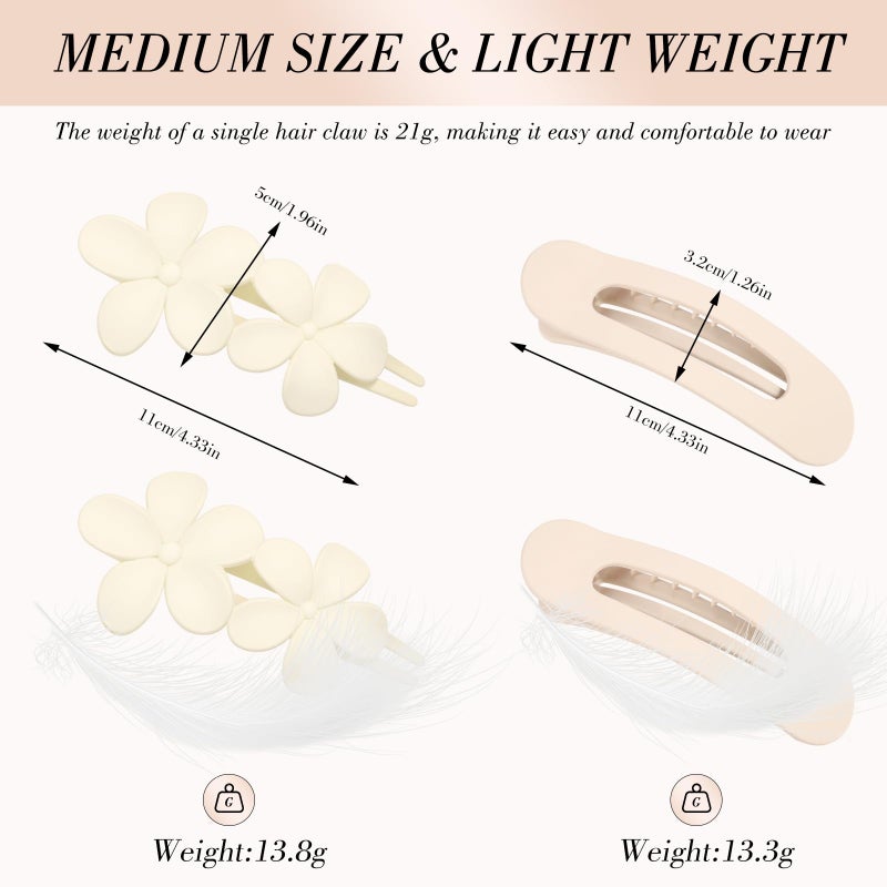 obeoby 8 PCS Flat Hair Clips, Matte Flat Claw Clips 2 Styles Hair Claws for Women Girls Medium Hair Volume Flowers - Image 2