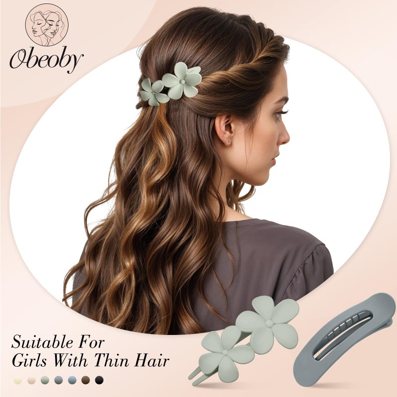 obeoby 8 PCS Flat Hair Clips, Matte Flat Claw Clips 2 Styles Hair Claws for Women Girls Medium Hair Volume Flowers - Image 4