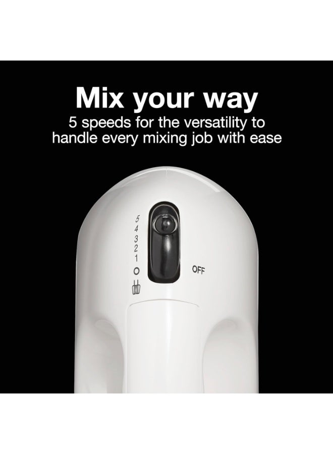 Proctor Silex Proctor Silex Easy Mix 5-Speed Electric Hand Mixer with Bowl Rest, Compact and Lightweight, 100 Watts of Peak Power, White (62515PS)  - Image 3