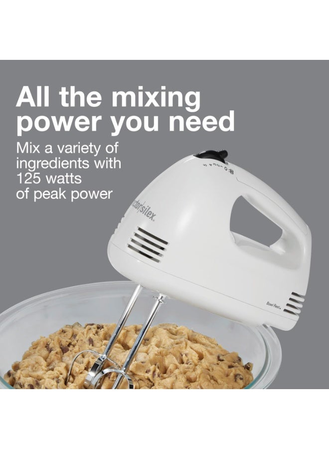 Proctor Silex Proctor Silex Easy Mix 5-Speed Electric Hand Mixer with Bowl Rest, Compact and Lightweight, 100 Watts of Peak Power, White (62515PS)  - Image 4