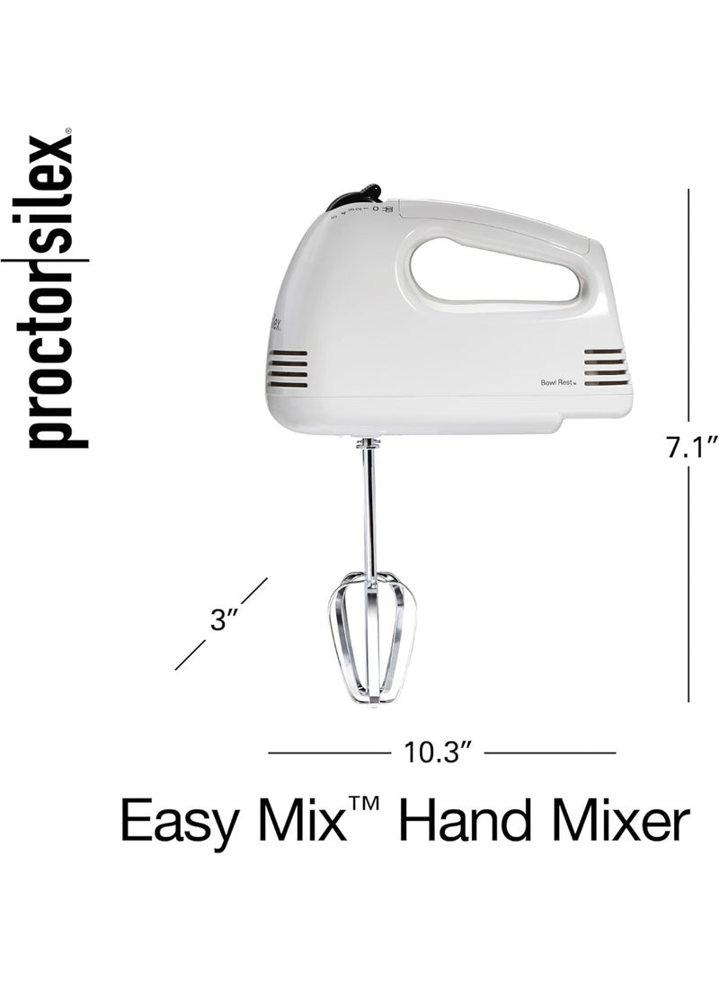 Proctor Silex Proctor Silex Easy Mix 5-Speed Electric Hand Mixer with Bowl Rest, Compact and Lightweight, 100 Watts of Peak Power, White (62515PS)  - Image 2