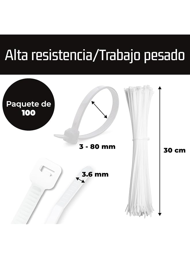 erorex Zip Ties 100 Pack 12 Inch Heavy Duty 40Lbs Tensile Strength Nylon White Cable Wire Ties For Indoor And Outdoor Use - Image 2