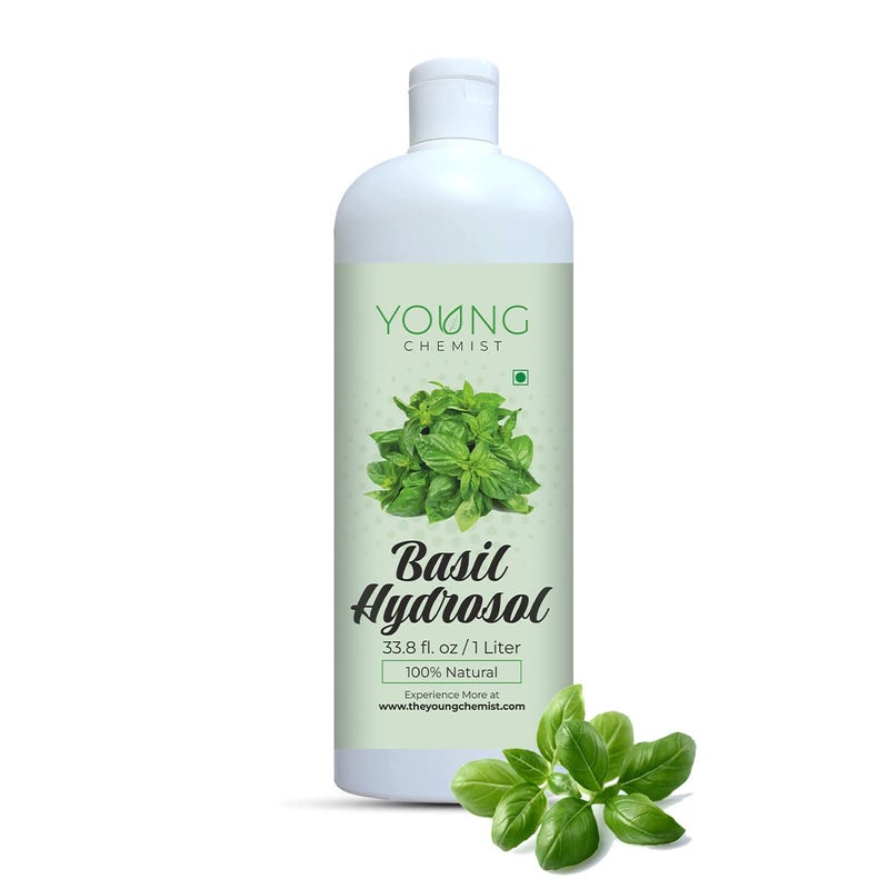 Young Chemist Pure and Natural Basil Hydrosol Distilled from Fresh Leaves for Aromatherapy Skincare and Culinary Purposes In 1 Litre Bottle - Image 1