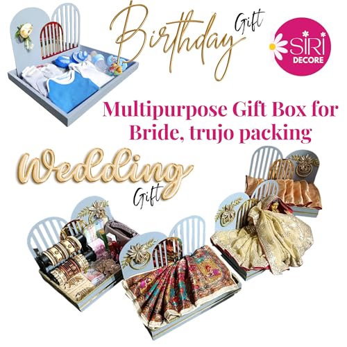 SIRI DECORE SiRIDecore Multipurpose Gift Packing Tray for Bride, trujo Packing 12x18 inch, with Trendy Cutout 12x8 inch Handcrafted Rectangle Platter Thali Tray for Wedding Packing, Shaadi Decor - Image 4