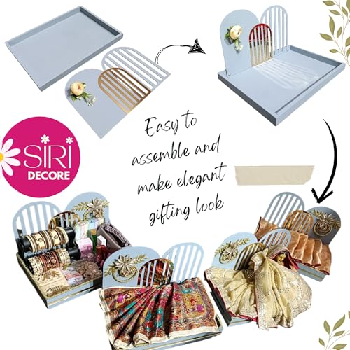 SIRI DECORE SiRIDecore Multipurpose Gift Packing Tray for Bride, trujo Packing 12x18 inch, with Trendy Cutout 12x8 inch Handcrafted Rectangle Platter Thali Tray for Wedding Packing, Shaadi Decor - Image 3