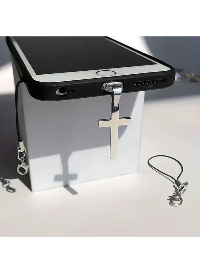 Black Stainless Steel Mirror Polished Cross Dust Plug For Type C Charging Port - Image 2