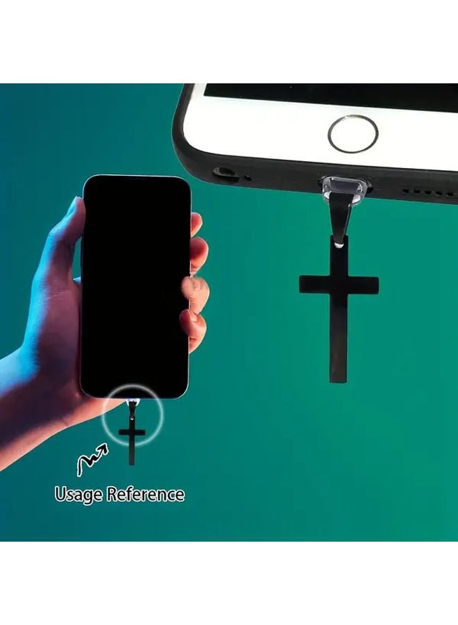 Black Stainless Steel Mirror Polished Cross Dust Plug For Type C Charging Port - Image 4