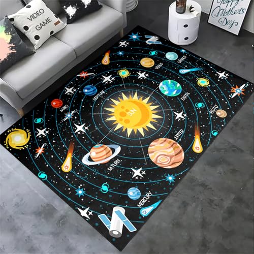 Kossmjx Outer Space Rugs Small Size Universe Solar System Planet Theme Carpets Kids Rugs for Playroom Educational Learning Area Rug for Living Room Bedroom Indoor Crystal Polyester Floor Sofa Mats, 2'×3' - Image 5