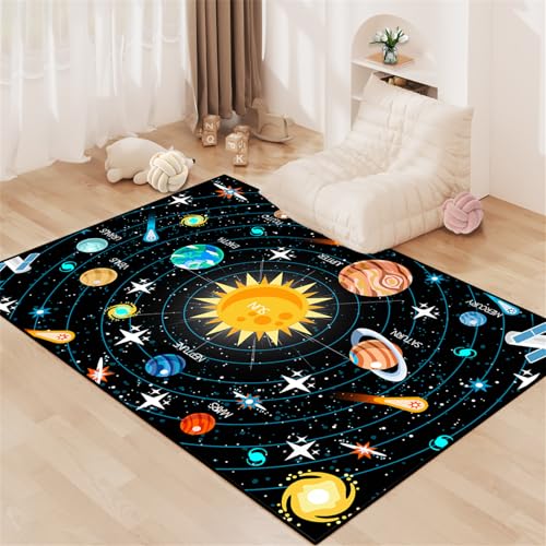Kossmjx Outer Space Rugs Small Size Universe Solar System Planet Theme Carpets Kids Rugs for Playroom Educational Learning Area Rug for Living Room Bedroom Indoor Crystal Polyester Floor Sofa Mats, 2'×3' - Image 2