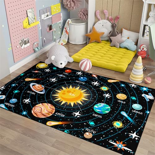 Kossmjx Outer Space Rugs Small Size Universe Solar System Planet Theme Carpets Kids Rugs for Playroom Educational Learning Area Rug for Living Room Bedroom Indoor Crystal Polyester Floor Sofa Mats, 2'×3' - Image 4