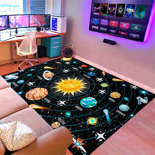 Kossmjx Outer Space Rugs Small Size Universe Solar System Planet Theme Carpets Kids Rugs for Playroom Educational Learning Area Rug for Living Room Bedroom Indoor Crystal Polyester Floor Sofa Mats, 2'×3' - Image 3