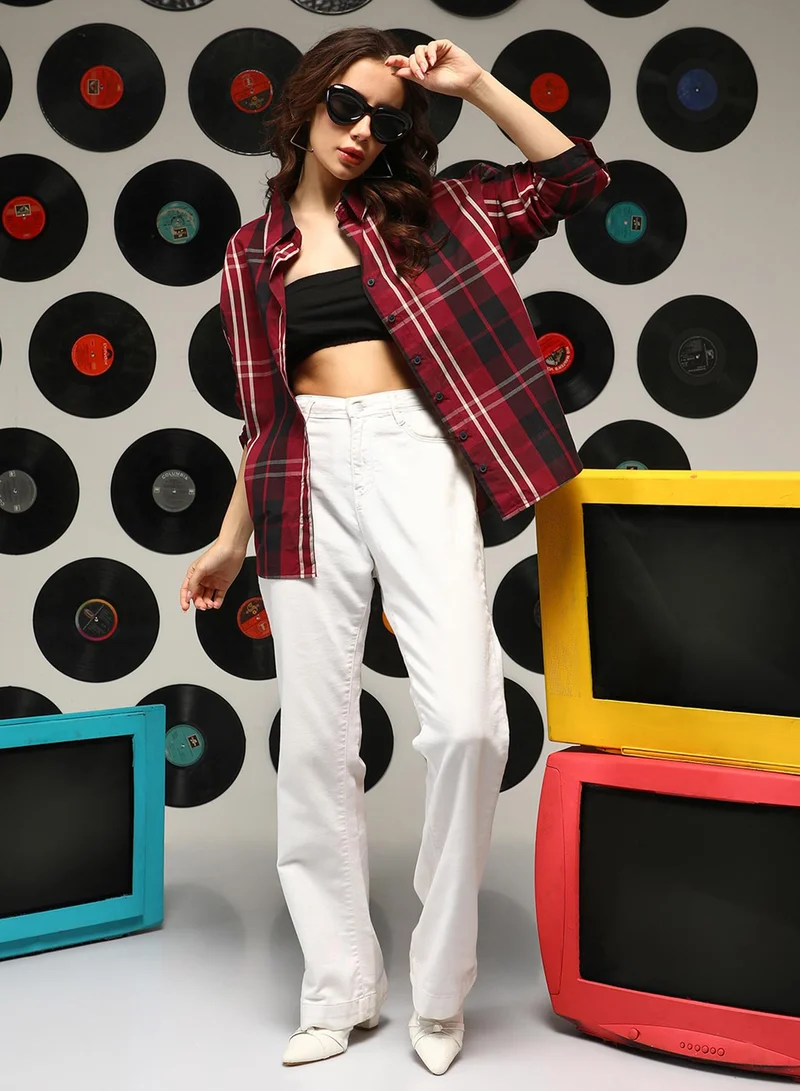 كامبوس سوترا Women's Venetian Red Tartan Plaid Oversized Shirt