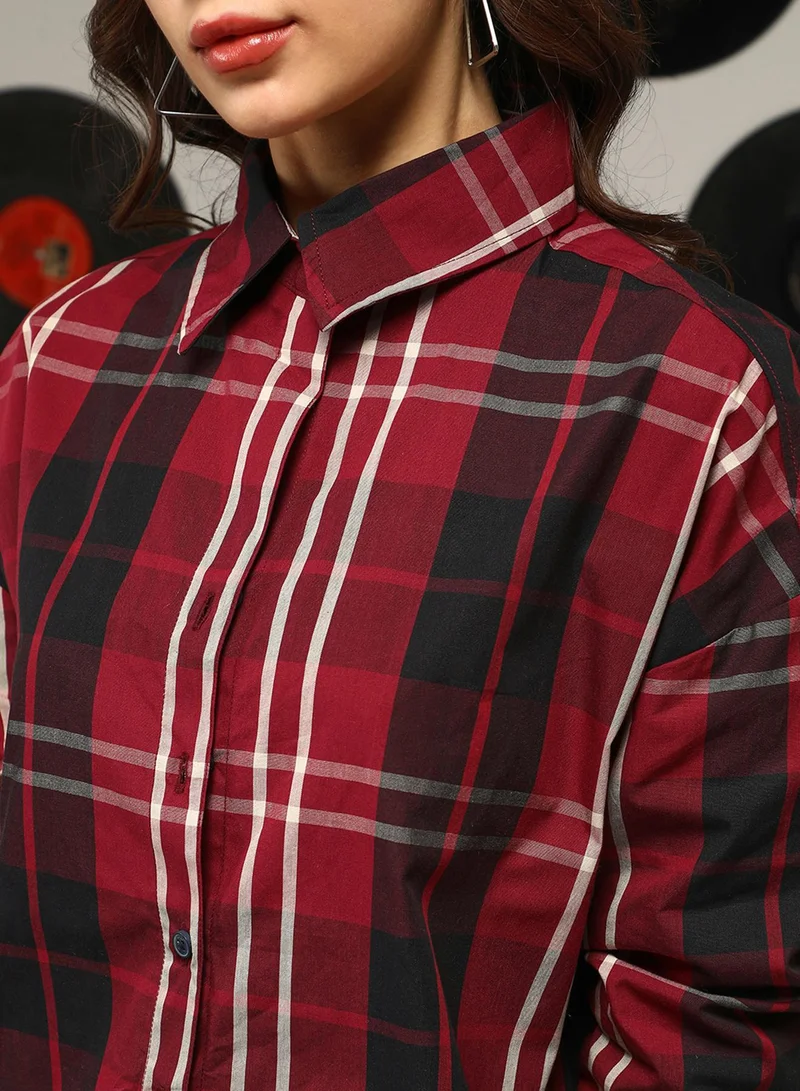 كامبوس سوترا Women's Venetian Red Tartan Plaid Oversized Shirt