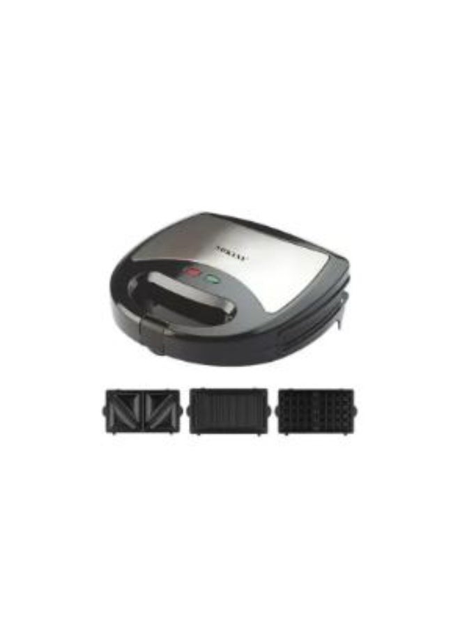 Sokany 3 IN 1 Multifunctional Sandwich Maker, 750 Watt, 3 Plate, Black Silver - SK-302N - Image 1